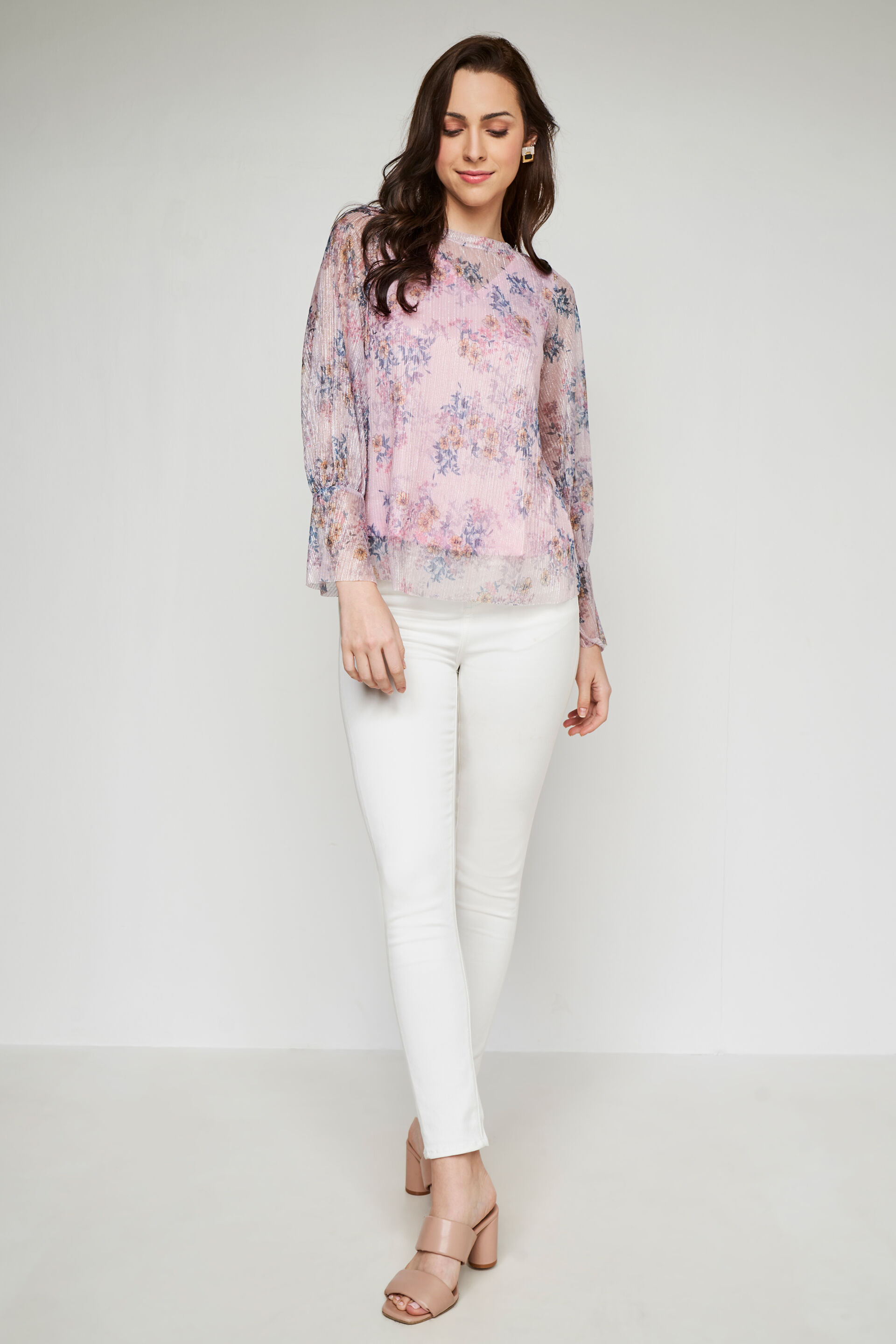 Purple Floral Flared Top, Purple, image 3